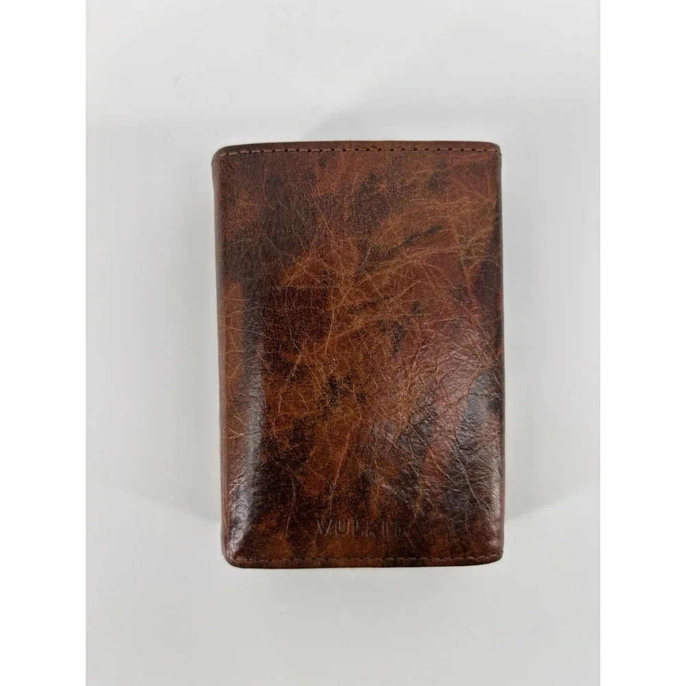 NWOT VULKIT Limited Edition Leather Tri-Fold Wallet RFID Blocking Zipper Pocket